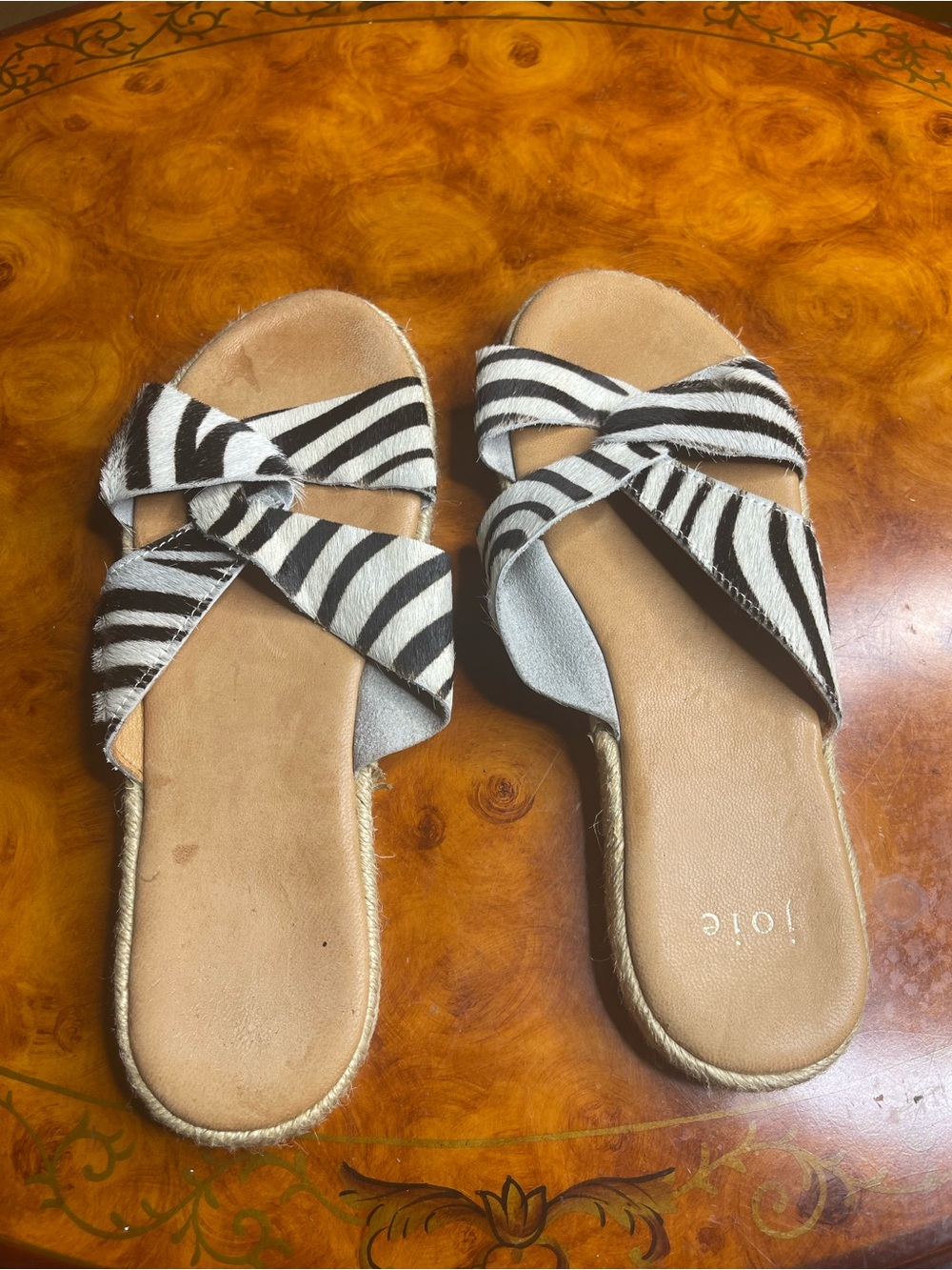 Zebra Print Crossover Slide Sandals — Black & White